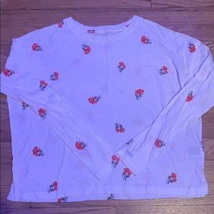 White flower cropped long sleeve